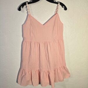 YSABEL MORA Pink Gingham Flower Daisy Strap tiered hem Dress Women's Size S